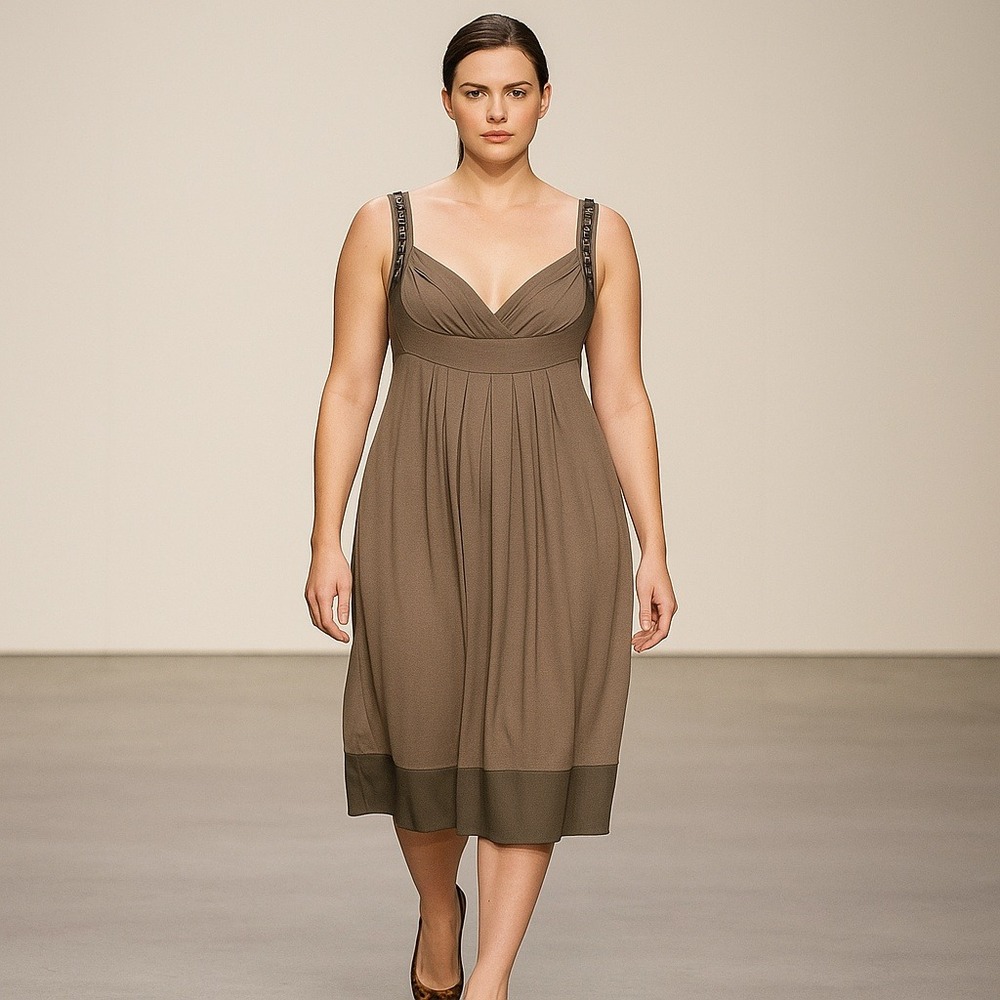 MaxMara Taupe Brown Midi Dress with Dark Hem